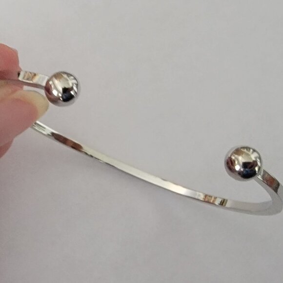 Silver Minimalist  Open Cuff Adjustable Stacking Bracelet  Bangle - Picture 2 of 5